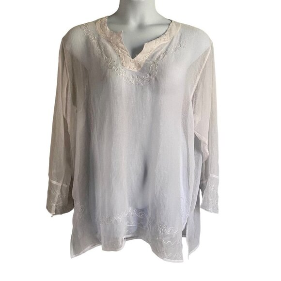 Sand N Sun Sheer White Long Sleeve Swim Cover Up 1X - Picture 2 of 7